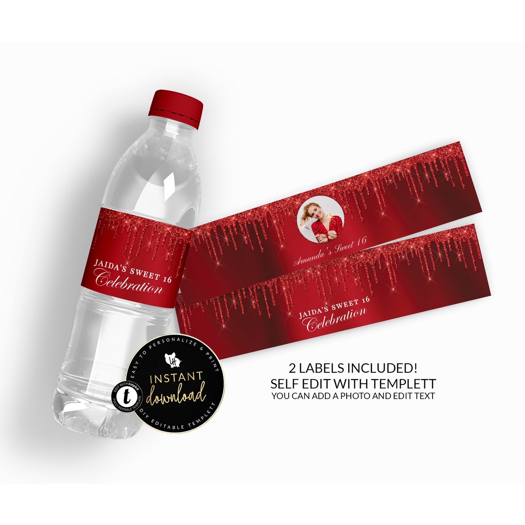 Dripping Red Water Bottle Labels, Red Water Bottle Label, Red Party ...