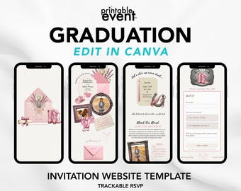 Pink Country Cowgirl Graduation Website Template with RSVP | Editable Canva Template