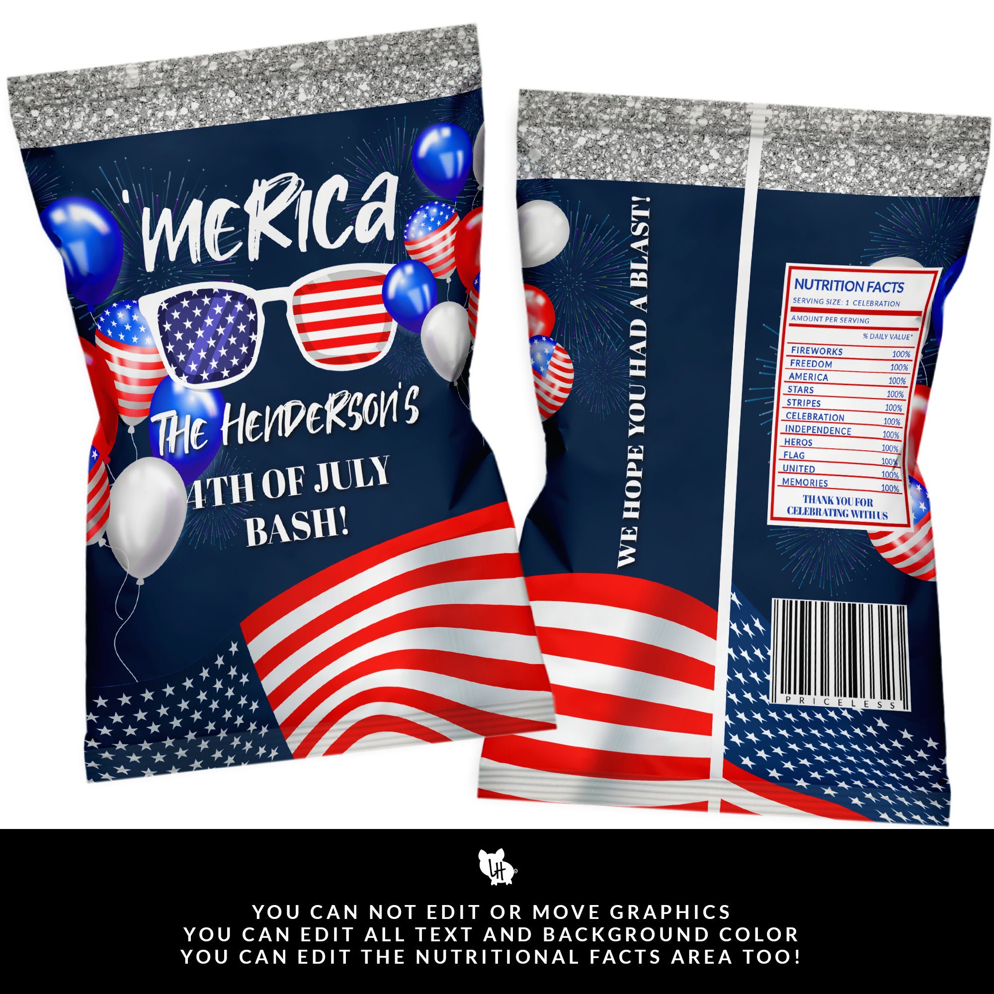 Red White and Blue Chip Bag Merica Chip Bag 4th of July Chip Etsy