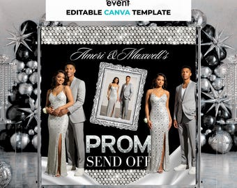 Prom Backdrop Canva Template | Diamond Prom Party Banner (Digital Download)