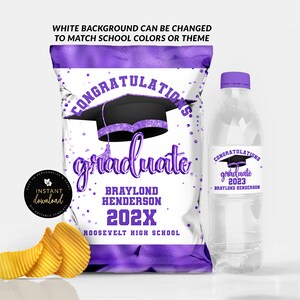 Purple Graduation Chip Bag, Graduation Water Label, Purple Graduation Printable, Editable Graduation Printable, Download Digital Templett