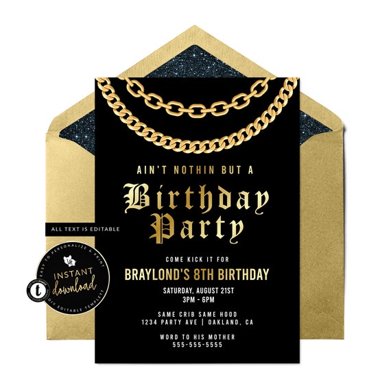 Hip Hop Party Invitation 90's Birthday Invitation Gold - Etsy