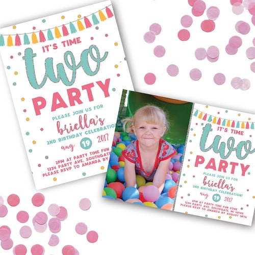 Girl 2nd Birthday Invitation Time Two Party Editbale Birthday Etsy