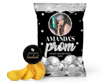 Bolsa de chips para fiesta de graduación, bolsa plateada para recuerdos de fiesta de graduación, bolsa de chips para despedida de graduación, recuerdo imprimible para fiesta de graduación, plantilla para bolsa de chips para fiesta de graduación, plantilla digital