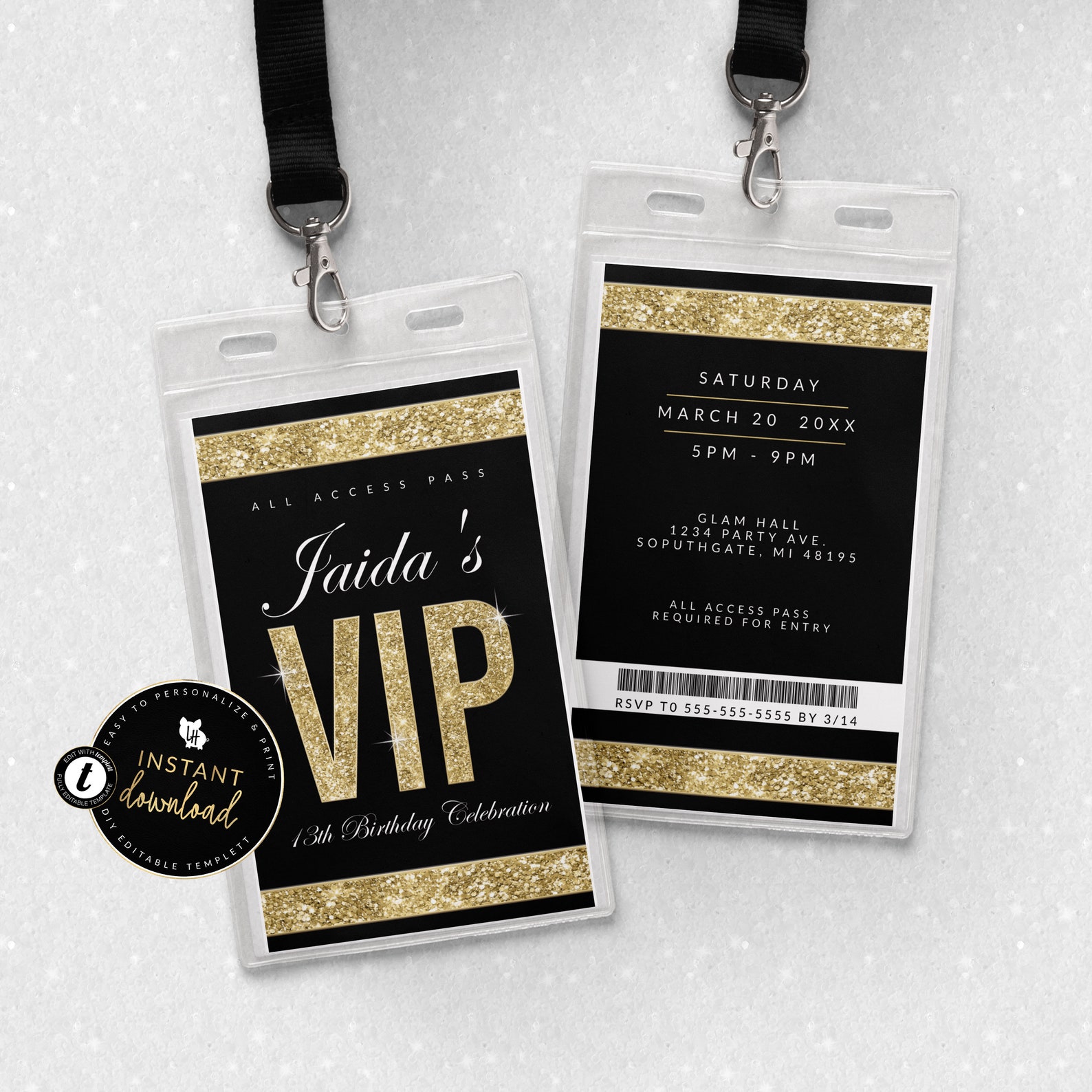 VIP Invitation, Gold VIP Insert for Lanyard, VIP Pass Invitation, Vip ...