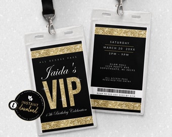 VIP Invitation, Gold VIP Insert for Lanyard, VIP Pass Invitation, Vip Birthday Invitation, Printable Vip Pass, Templett Digital Invite