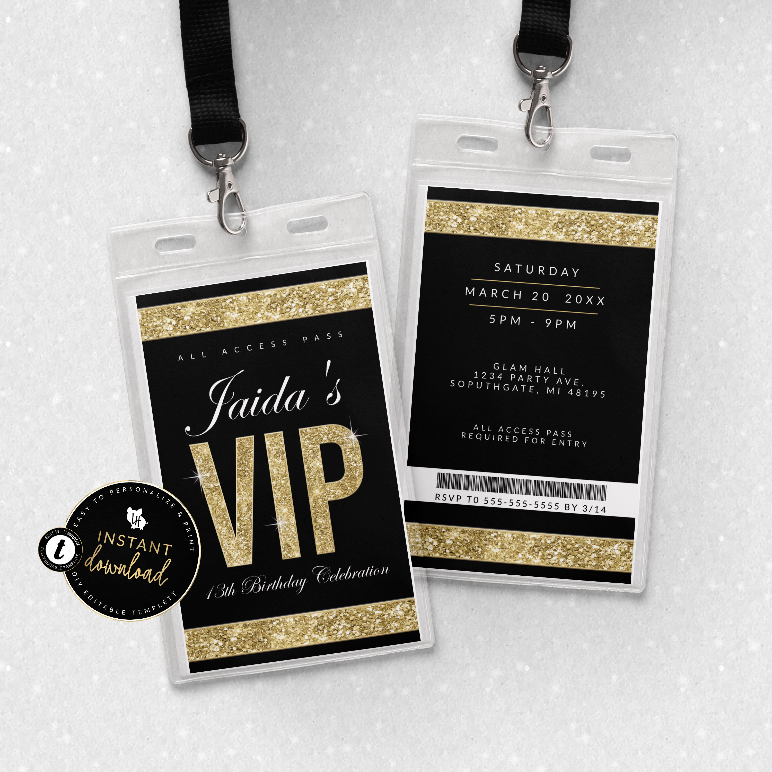 VIP Invitation, Gold VIP Insert for Lanyard, VIP Pass Invitation