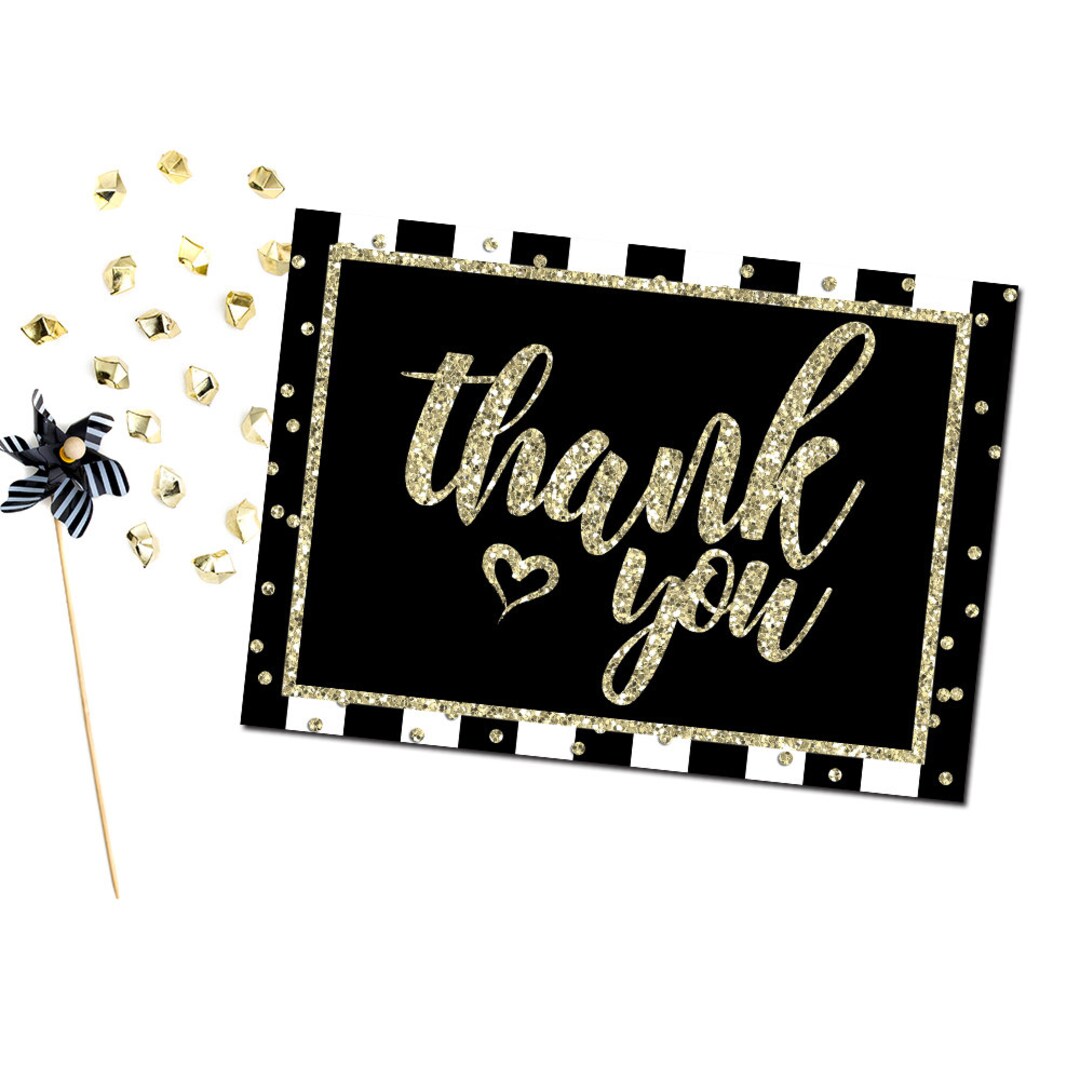Thank You Card, Black White and Gold Thank You Card, Printable Thank