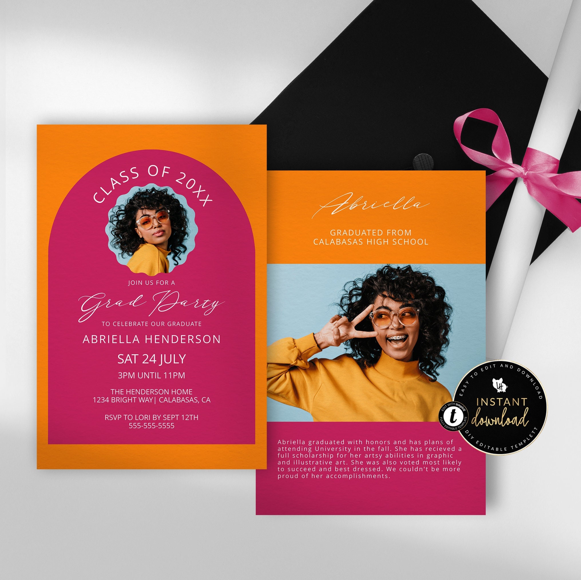Graduation Invitation, Modern Graduation Party Invitation, Modern Grad  Party Invite, Pink Graduation, Fully Editable Digital Templett - Etsy, image size:2031x2028