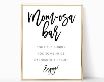 Black and White Mom-osa Bar Sign, Modern Mom-osa Bar Sign,  Momosa Sign, Baby Shower Sign, Baby Shower Mimosa Sign, Instant