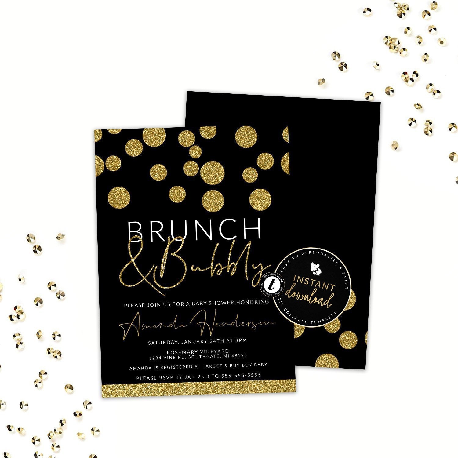 Brunch And Bubbly Invitation Baby Shower Brunch Bridal Etsy