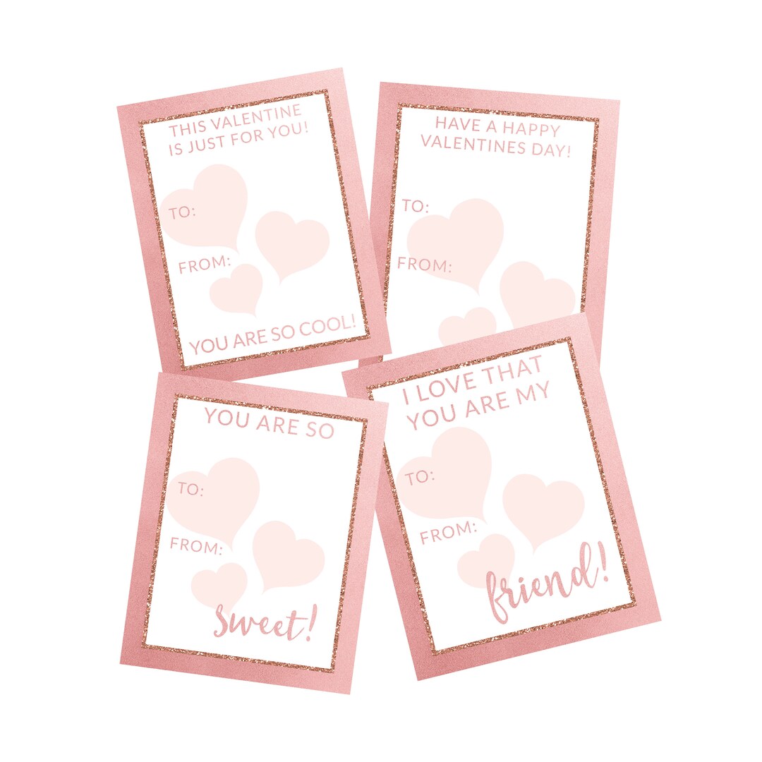 Printable Girl Valentines Day Cards, Rose Gold Printable V-day Cards ...