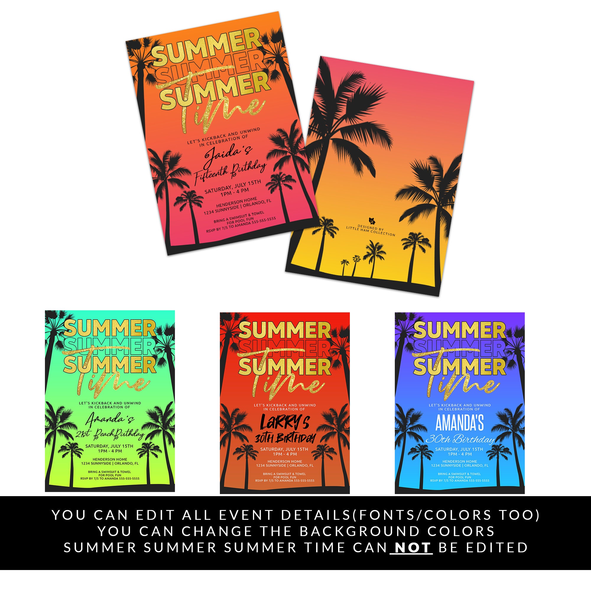 Summer Time Invitation Tropical Invite Palm Tree Invitation | Etsy