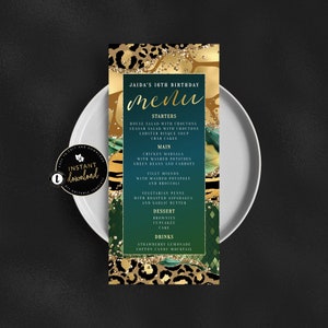 Menù con stampa animalier, Menù con stampa leopardata, Menù a tema giungla, Festa con stampa animalier, Download immediato, Tempietto digitale auto-modificabile