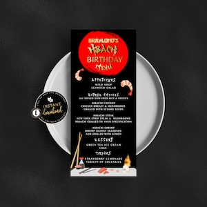 Karta menu Hibachi, menu kolacji Hibachi, menu urodzinowe Hibachi, natychmiastowe pobieranie, kolacja Hibachi, impreza Hibachi, samodzielna edycja szablonu cyfrowego