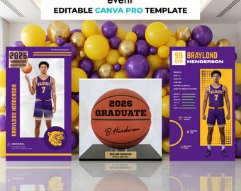 Basketball Backdrop Template | Athlete Build Display | Graduation Senior Night Decor | Canva Template | Digital Download