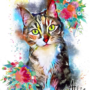 Custom Pet Portrait, custom cat portrait , Kitten portrait, watercolor portrait, portrait from Photo, pet gift, cat's mom ,Kitten gift