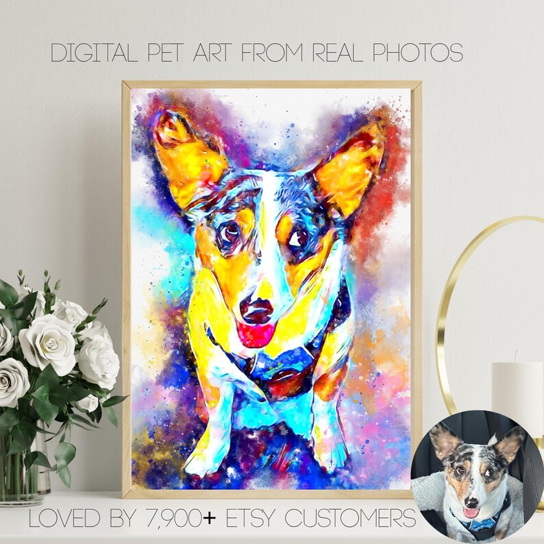 Custom Pet Portraits Using Pet Photo Personalized Digital Dog Portraits Cat Portraits Custom Dog Portrait Custom Pet watercolor Pet Memorial