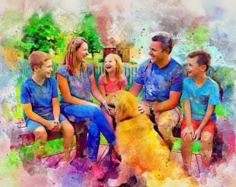 Benutzerdefinierte Familien Aquarell Portrait - Personalisierte Familienkunst vom Foto