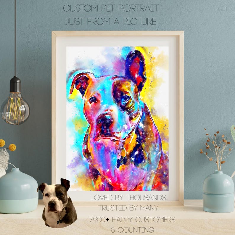 Custom Pet Portraits Using Pet Photo Personalized Digital Dog Portraits Cat Portraits Custom Dog Portrait Custom Pet watercolor Pet Memorial
