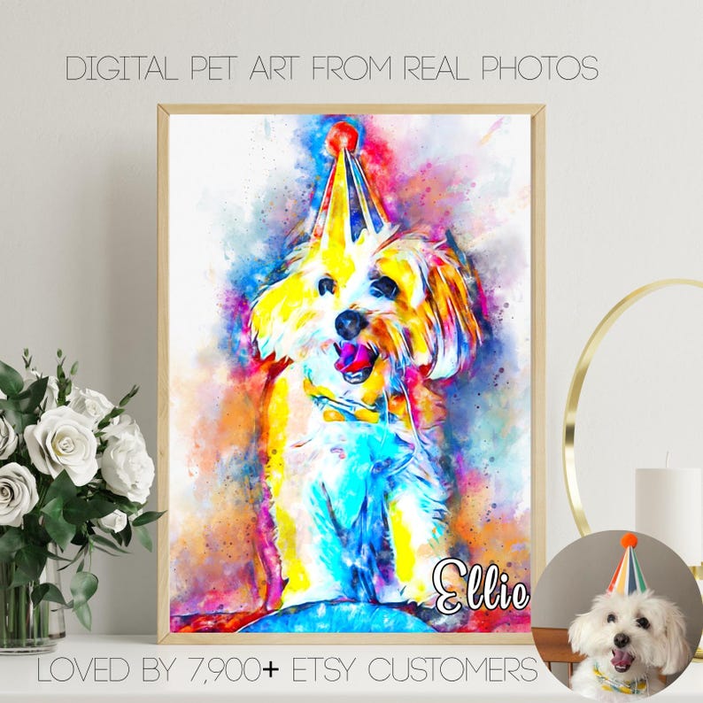 Custom Pet Portraits Using Pet Photo Personalized Digital Dog Portraits Cat Portraits Custom Dog Portrait Custom Pet watercolor Pet Memorial