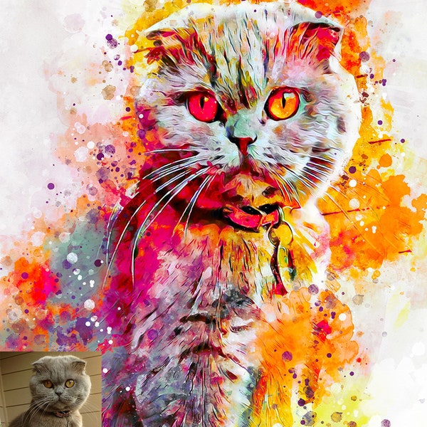 Tierportrait Aquarell,Katzenportrait,Katzenportrait,Katzen-Erinnerung,Katzen-Erinnerung,Katzenmama-Geschenk,Haustier-Verlust,Hunde-Denkmal