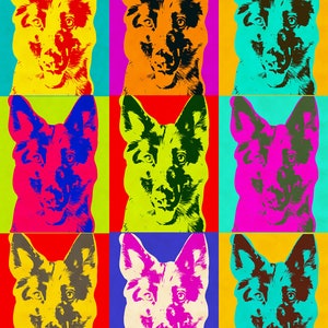 Custom Pet Portrait, Andy Warhol dog, custom dog portrait ,pop art portrait,pop  portrait, pet gift, dog's mom ,puppy gift,Andy Warhol