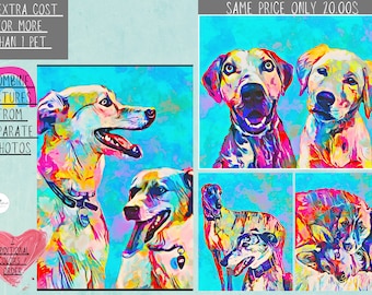 Custom Pet Portrait, custom dog portrait , puppies portrait, Cartoon portrait, pet gift, dog's mom ,2 dogs in 1 portrait , couple portrait