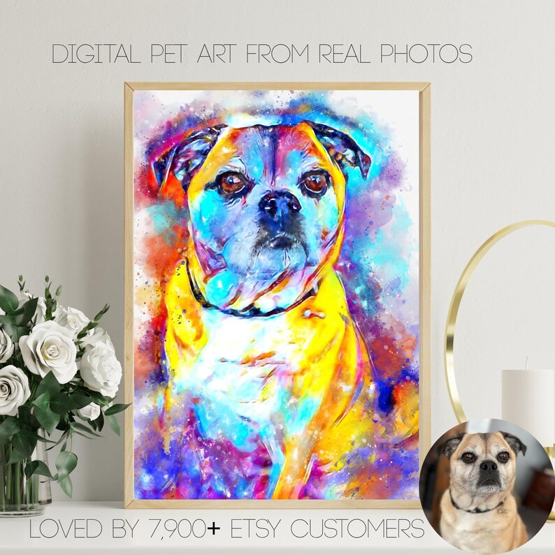 Custom Pet Portraits Using Pet Photo Personalized Digital Dog Portraits Cat Portraits Custom Dog Portrait Custom Pet watercolor Pet Memorial