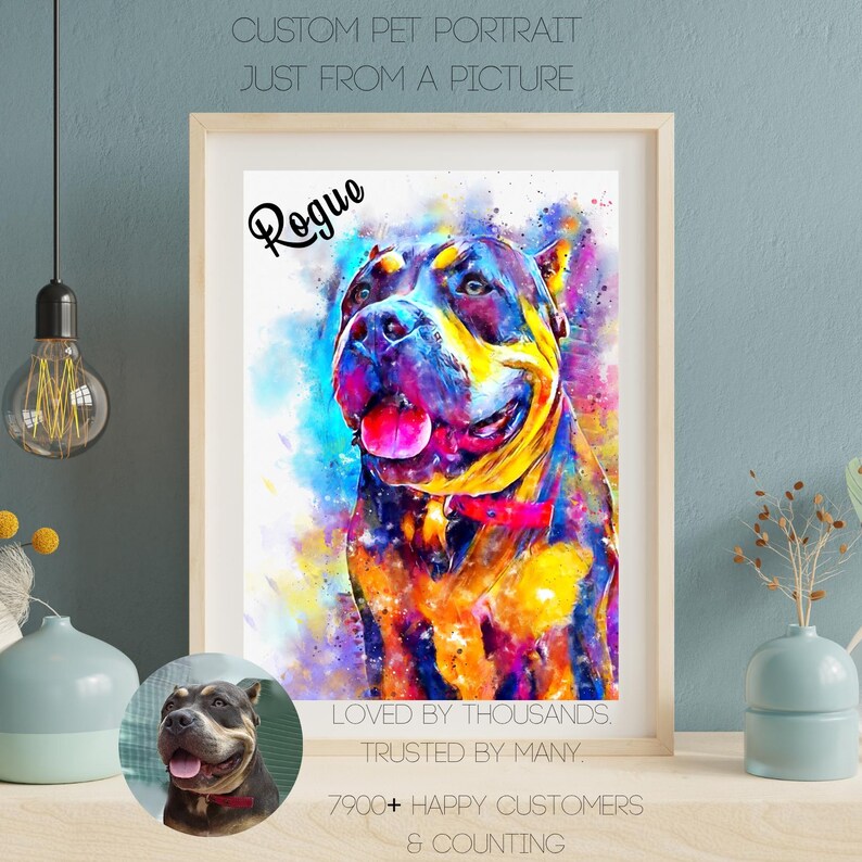 Custom Pet Portraits Using Pet Photo Personalized Digital Dog Portraits Cat Portraits Custom Dog Portrait Custom Pet watercolor Pet Memorial