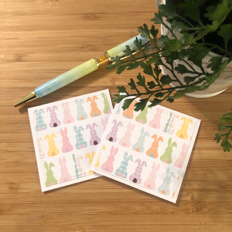10 Handmade Easter Bunny Tails Mini Square Note Cards with Envelopes