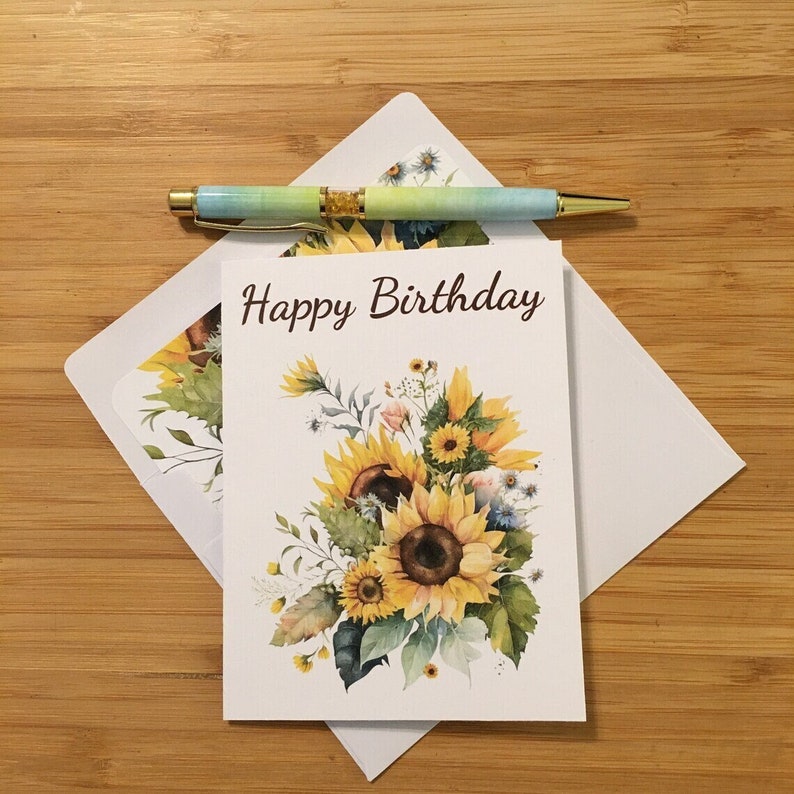 Birthday Card Happy Birthday Card Sunflowers Card Floral Card Lined
