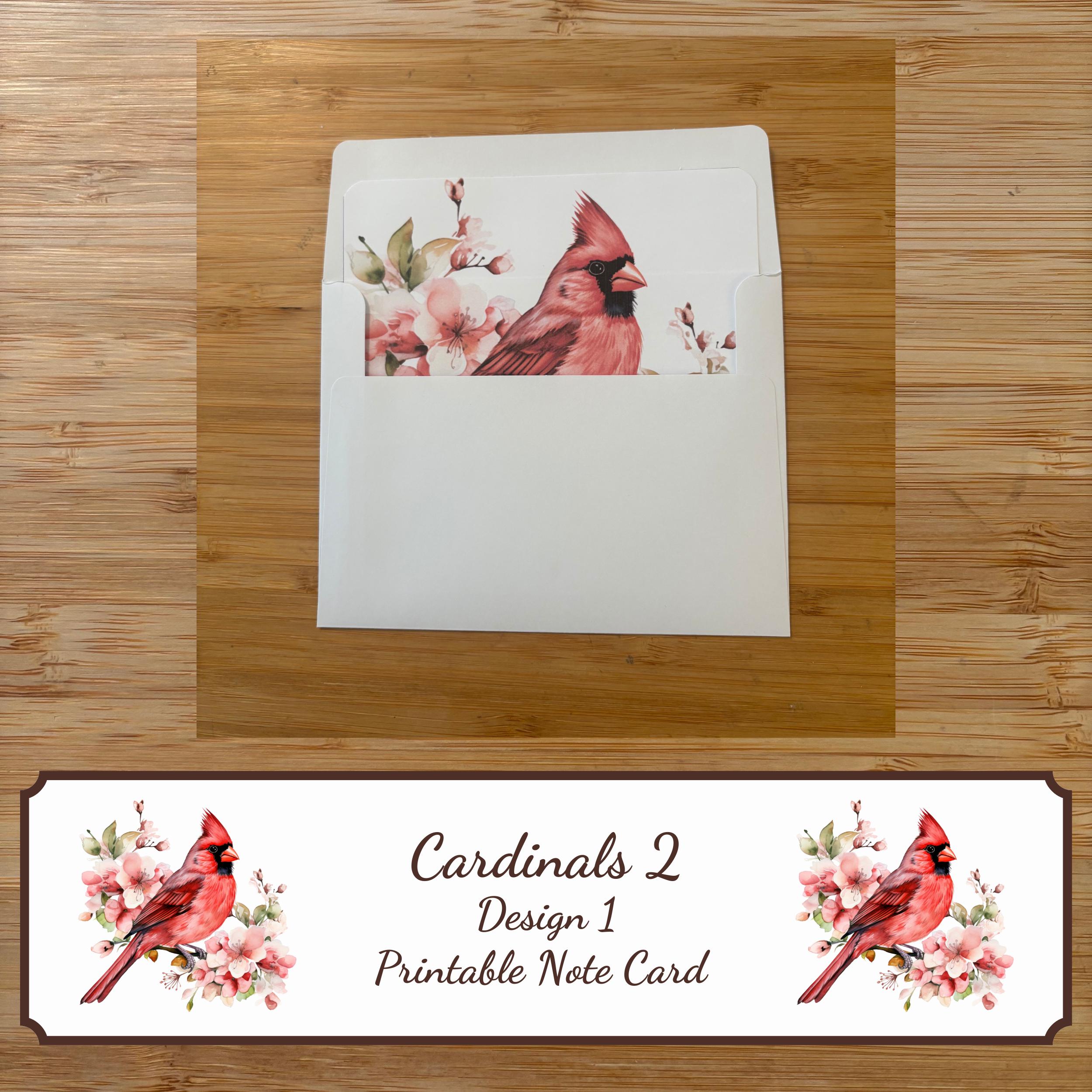 Cardinal Note Paper Carinal Bird Floral Printable Note Card and Envelope Liner in 3 Sizes ...