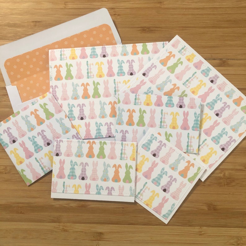 10 Handmade Easter Bunny Tails Mini Square Note Cards with Envelopes