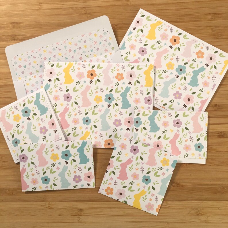 6 Handmade Easter Bunny Note Cards with Lined Envelopes