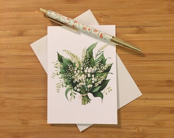 Note Cards and Envelopes Handmade Card Lily of the Valley Card Floral Cards Flower Card Botanical Cards May Birth Month Cards B2