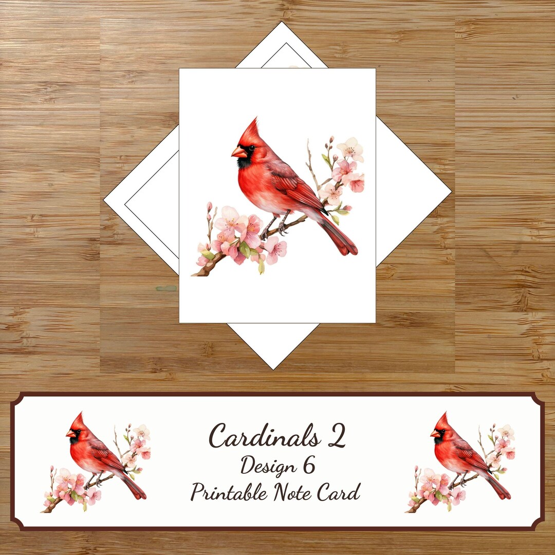 Cardinal Note Paper Printable Note Card and Envelope Liner in 3 Sizes Thank You Card ...