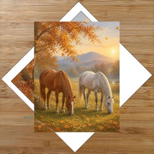 Autumn Horses Stationery Set: Note Card with Envelope Liners Printable (Digital Download) Design 1