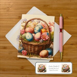 Cartes de correspondance imprimables panier de Pâques avec enveloppes lignées Carte de Pâques Carte-cadeau de remerciement Carte d'oeufs #2 en téléchargement numérique