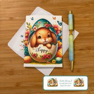 Cartes de correspondance imprimables avec lapin de Pâques avec enveloppes doublées Carte d'anniversaire Carte-cadeau de remerciement Conception en téléchargement numérique 5