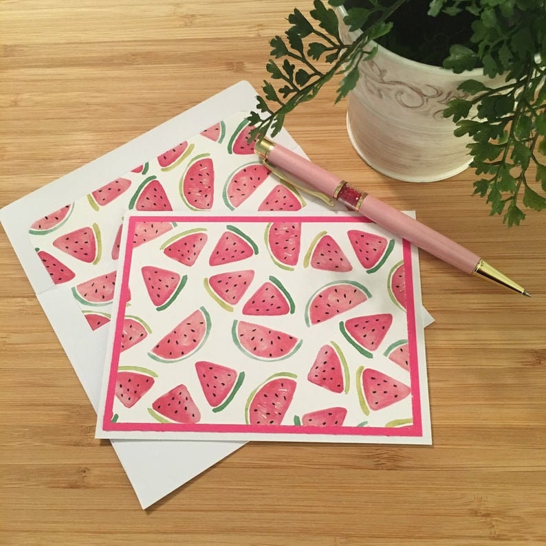 Set of 10 Watercolor Watermelon Lined Envelopes