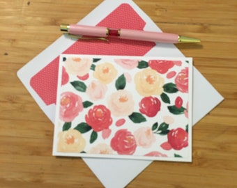 Note Cards with Envelopes Floral Cards Flower Card Lined Envelopes Handmade Cards Romantic Roses Card