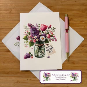 Cartes de correspondance imprimables bouquet Fête des mères avec enveloppes doublées Carte florale Carte de remerciement Carte-cadeau Design en téléchargement numérique 3