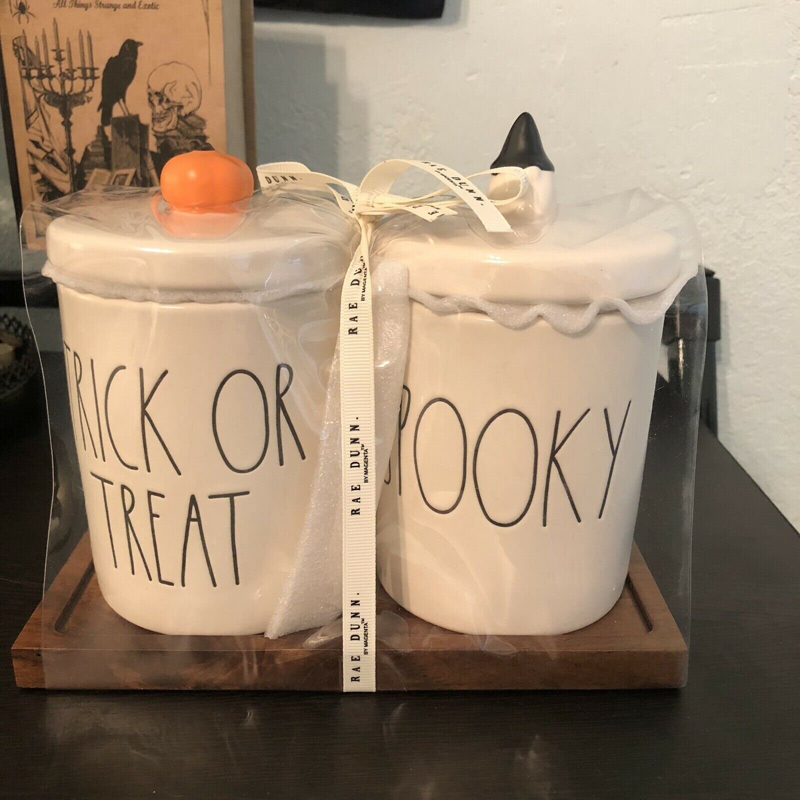 Rae Dunn Black Ceramic Halloween Canister WITCH & FAMOUS