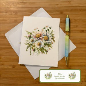 Afdrukbare notitiekaarten madeliefje met gevoerde enveloppen Geboortemaand april Bloemenkaart Verjaardagskaart Bedankkaart herfstkaart Digitale download