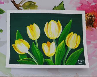 5x7 Pretty Yellow Tulips Original Painting on Paper