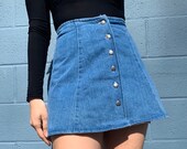 Vintage 90s Jean Mini Circle Skirt Button Front