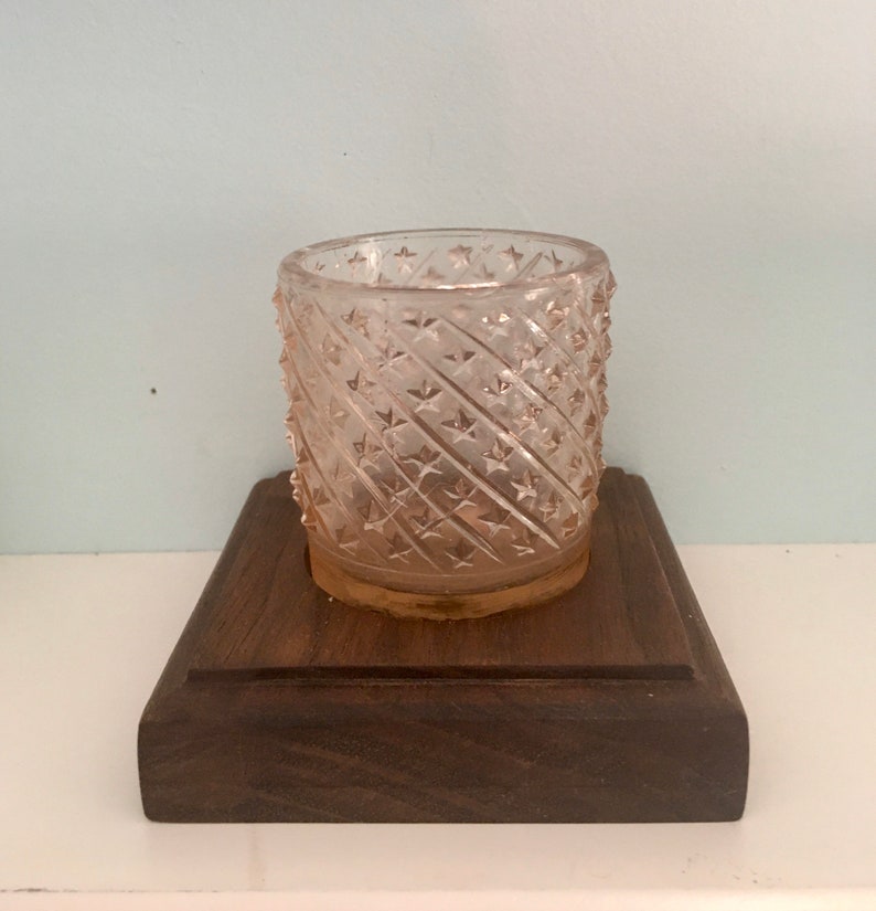 Pink Tea Light Candle Holder Cut Glass on Reclaimed Wood Etsy