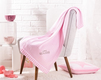 Manta de bebê com o nome RINGELSTREIFEN feita de 100% algodão orgânico | Manta de bebê personalizada, manta de carinho para bebê, manta de algodão para bebê