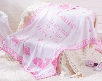 Baby blanket DREAMLAND with name - 100% cotton (organic)